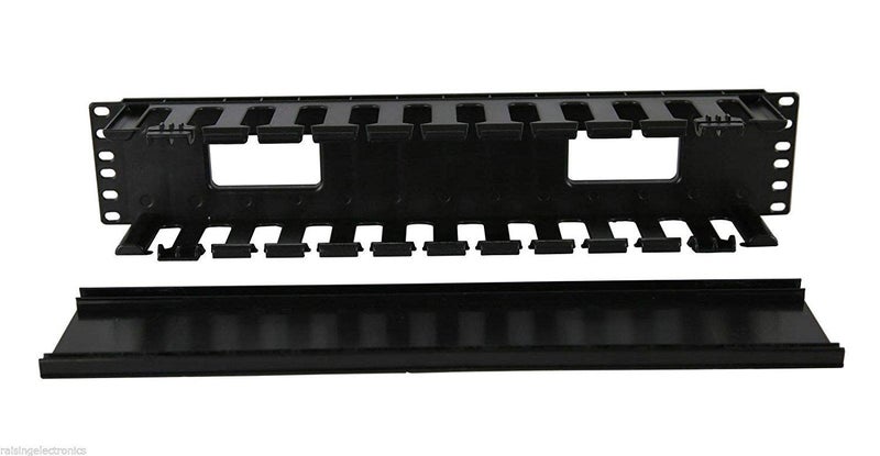 Raising Electronics 19 Inch 2U Rack Mount Cable Management Unit 12 Slots with Panel Plastic - Image 1